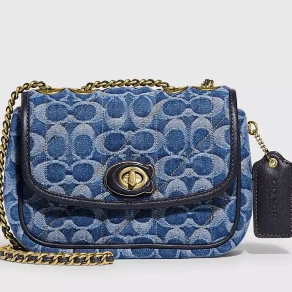 Coach Madison 18 Quilted Denim Crossbody Bag with Gold Chain. New in bag unused